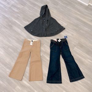 NWT 3 pc. lot of Gap Flare jeans/pants and Guess cape hooded knit sweater sz 5T